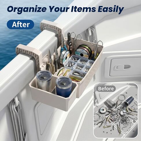 Gocozer 2 Pack Boat Side Storage Baskets with Cup Holders - Perfect for 3-Inch or Smaller Boat Rails - 16 QT Boat Storage Organizer in Kuwait