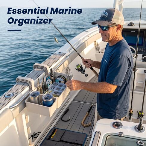 Gocozer 2 Pack Boat Side Storage Baskets with Cup Holders - Perfect for 3-Inch or Smaller Boat Rails - 16 QT Boat Storage Organizer in Kuwait