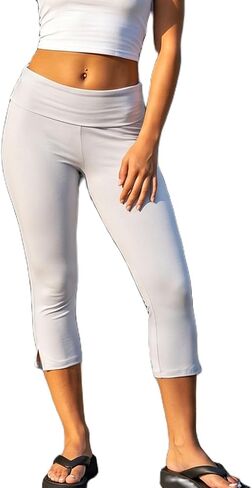 Mxiqqpltky Capri Leggings for Women Y2K Fold Over Low Rise Capri Pants Skinny Side Split Cropped Pants Lounge Yoga Capris in Kuwait