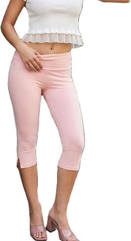 Mxiqqpltky Capri Leggings for Women Y2K Fold Over Low Rise Capri Pants Skinny Side Split Cropped Pants Lounge Yoga Capris in Kuwait