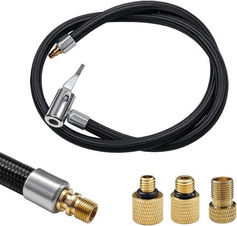 Car Tire Inflator Hose Adapter, 31" Air Compressor Extension Tube with Lock-On Air Chuck & Converting Nuts, Quick-Inflation Connector for Car, Motorcycle, Bicycle Tire Pump (Black) in Kuwait