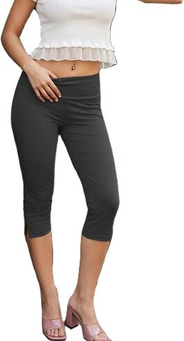Mxiqqpltky Capri Leggings for Women Y2K Fold Over Low Rise Capri Pants Skinny Side Split Cropped Pants Lounge Yoga Capris in Kuwait