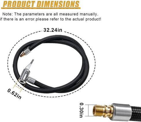 Car Tire Inflator Hose Adapter, 31" Air Compressor Extension Tube with Lock-On Air Chuck & Converting Nuts, Quick-Inflation Connector for Car, Motorcycle, Bicycle Tire Pump (Black) in Kuwait
