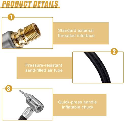 Car Tire Inflator Hose Adapter, 31" Air Compressor Extension Tube with Lock-On Air Chuck & Converting Nuts, Quick-Inflation Connector for Car, Motorcycle, Bicycle Tire Pump (Black) in Kuwait