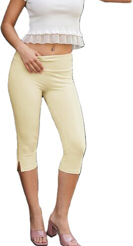 Mxiqqpltky Capri Leggings for Women Y2K Fold Over Low Rise Capri Pants Skinny Side Split Cropped Pants Lounge Yoga Capris in Kuwait