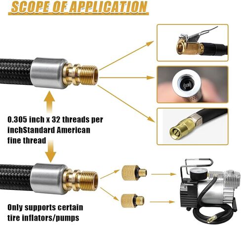 Car Tire Inflator Hose Adapter, 31" Air Compressor Extension Tube with Lock-On Air Chuck & Converting Nuts, Quick-Inflation Connector for Car, Motorcycle, Bicycle Tire Pump (Black) in Kuwait