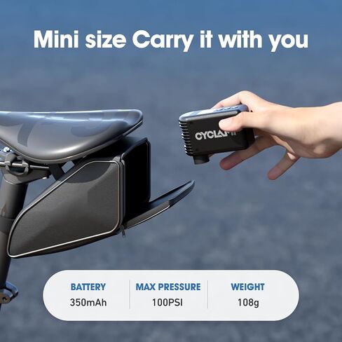 مضخة دراجة صغيرة A2mini مع مقياس، مضخة هواء دراجة كهربائية 100 رطل لكل بوصة مربعة، إيقاف تلقائي، صمام بريستا وشرايدر منفاخ إطارات محمول من الألومنيوم لجميع الدراجات والدراجات النارية، قابلة لإعادة الشحن من النوع C in Kuwait