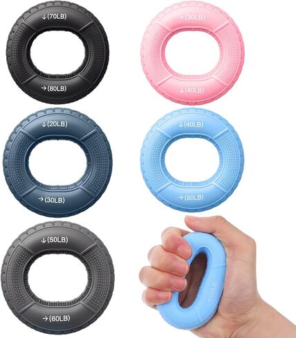 5pcs Grip Strength Trainer Hand Grip Strengthener Rings Fingers Exerciser Silicone Rings Hand Gripper for Muscle Training Sports Rock Climbing Athletes Finger Workout Stress Relief in Kuwait