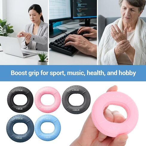 5pcs Grip Strength Trainer Hand Grip Strengthener Rings Fingers Exerciser Silicone Rings Hand Gripper for Muscle Training Sports Rock Climbing Athletes Finger Workout Stress Relief in Kuwait