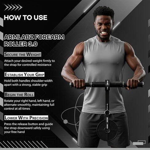 ArmLabz Forearm Roller 3.0 Premium Wrist Roller and Forearm Strengthener, Grip Strength Trainer and Hand Exerciser, Quick Reset, One Arm Use, Metal Core, Heavy-Duty Strap in Kuwait