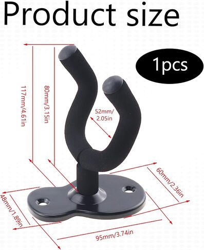 Guitar Wall Mount Black Hanger for Acoustic Electric Bass Guitar | Sturdy Metal Construction, Padded Yoke, Screws & Drywall Anchors Included in Kuwait
