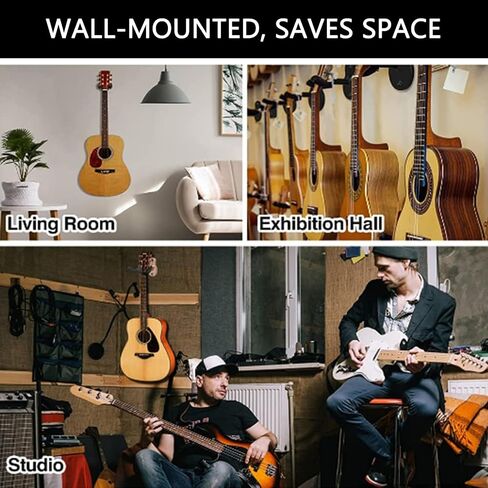 Guitar Wall Mount Black Hanger for Acoustic Electric Bass Guitar | Sturdy Metal Construction, Padded Yoke, Screws & Drywall Anchors Included in Kuwait