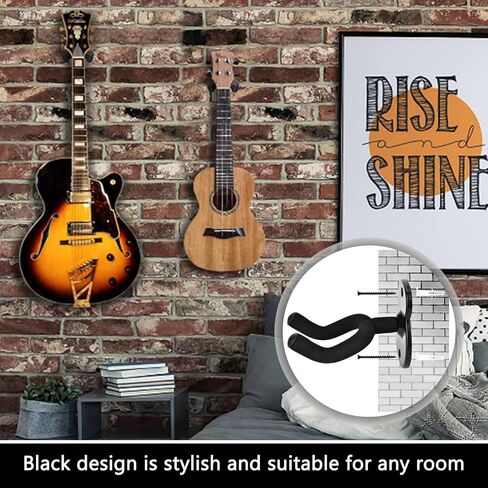 Guitar Wall Mount Black Hanger for Acoustic Electric Bass Guitar | Sturdy Metal Construction, Padded Yoke, Screws & Drywall Anchors Included in Kuwait