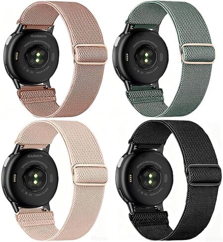 أشرطة ساعة قابلة للتمدد 20 مم لـ Garmin Vivoactive 6/5/3 Music، Venu Sq 2، Forerunner 55/165/245/645، 4 عبوات من النايلون الناعم المضفر وحزام رياضي مرن سريع الفك للنساء والرجال in Kuwait