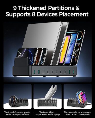 Rocoren 400W 10‑Port Charging Station,Dual PD 100W Dock w/ 6 Cables in Kuwait