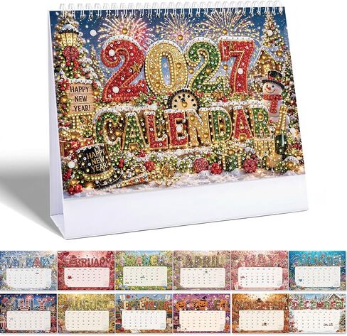 DIY Diamond Art Painting 2026 Desk Calendar ، Creative Diamond Art 2026 Flip Tabletop Calendar مع Stand for Office Home Decoration-02 in Kuwait