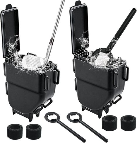 Golf Cart Ball Washer & Club Cleaner with Straps - No Drill Golf Club Washer for Cart, Dual-Sided Brush Cleaning Box, Easy to Clean Portable & Detachable Golf Ball Washer for Cart Accessories in Kuwait