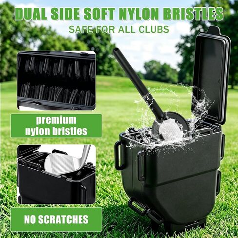 Golf Cart Ball Washer & Club Cleaner with Straps - No Drill Golf Club Washer for Cart, Dual-Sided Brush Cleaning Box, Easy to Clean Portable & Detachable Golf Ball Washer for Cart Accessories in Kuwait