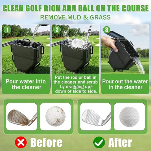 Golf Cart Ball Washer & Club Cleaner with Straps - No Drill Golf Club Washer for Cart, Dual-Sided Brush Cleaning Box, Easy to Clean Portable & Detachable Golf Ball Washer for Cart Accessories in Kuwait