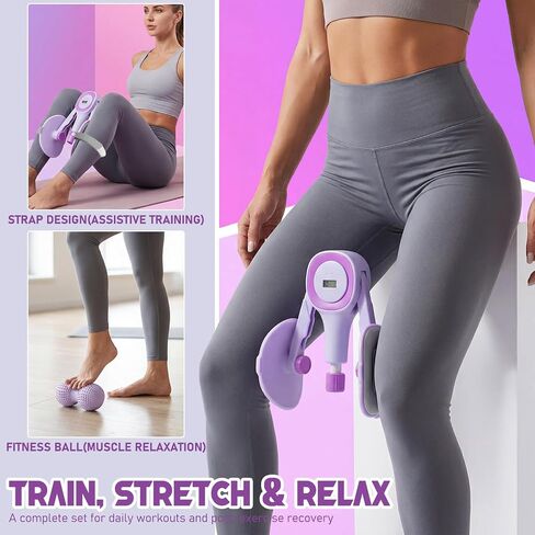 Smart Pelvic Floor Trainer & Thigh Master, 18-110 lbs Adjustable Resistance Inner Thigh Exerciser for Women, 3-in-1 Home Workout Kit with Booty Band & Peanut Massage Ball for Postpartum Recovery in Kuwait