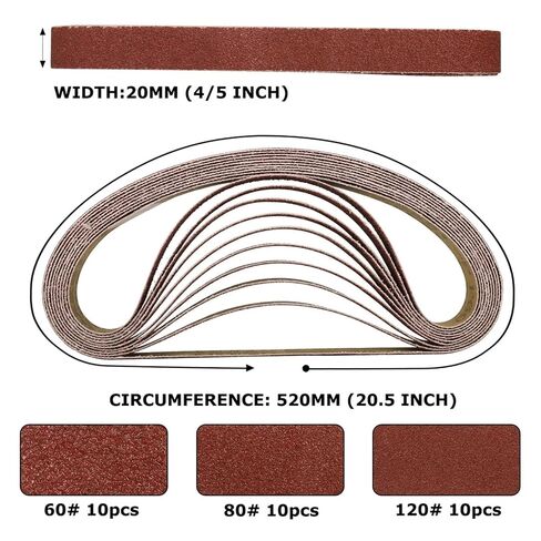 10/20/50pcs 20x520mm Sanding Belts Sandpaper Grit 60# 80# 120# for Wood Soft Metal Grinding Polishing(60,50PCS_20MMX520MM) in Kuwait