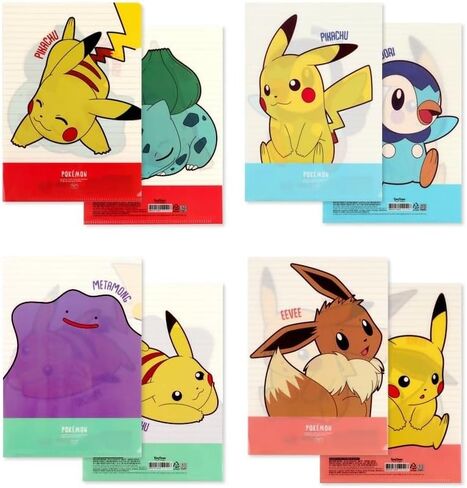 Set of 3 Pikachu Clear L-Type File Folder Transparent Document Folder, Design May Vary in Saudi Arabia