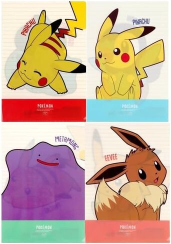 Set of 3 Pikachu Clear L-Type File Folder Transparent Document Folder, Design May Vary in Saudi Arabia