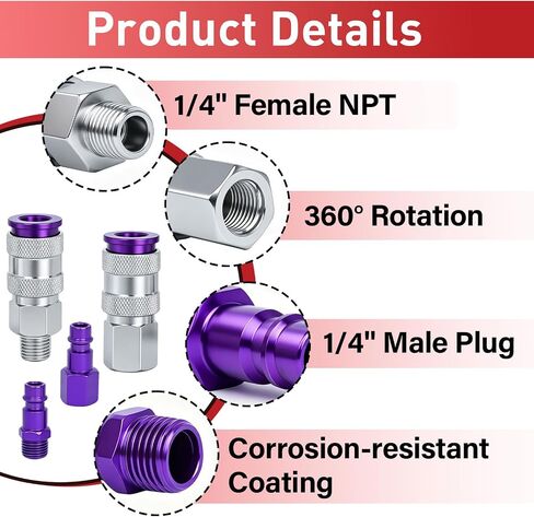 مجموعة S-314VKIT متوافقة مع طراز Milton Hi-Flo V مقاس 1/4 بوصة، أرجواني | تتضمن 5 خيوط NPT أنثى، و5 وصلات أنثى، و15 خيط NPT ذكر، و10 مقابس ذكر in Kuwait