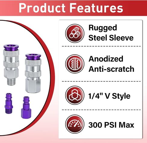 مجموعة S-314VKIT متوافقة مع طراز Milton Hi-Flo V مقاس 1/4 بوصة، أرجواني | تتضمن 5 خيوط NPT أنثى، و5 وصلات أنثى، و15 خيط NPT ذكر، و10 مقابس ذكر in Kuwait