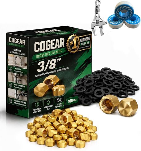 50 Pack 3/8 Inch Brass Compression Cap Stop Valve Cap Flare Tube Gas Line cover Pipe Fittings Brass Compression Fitting with Leak-proof Gaskets and Tape, Well-sealed (50Pcs) in Kuwait