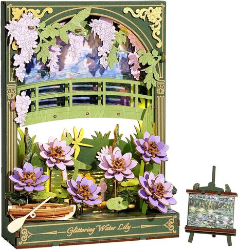 Wowood 3D Wooden Puzzles for Adults - Monet Water Lily DIY Model Building Kits with LED Light - Home Decor, Wall Art & Unique Creative Gifts for Art Lovers in Saudi Arabia