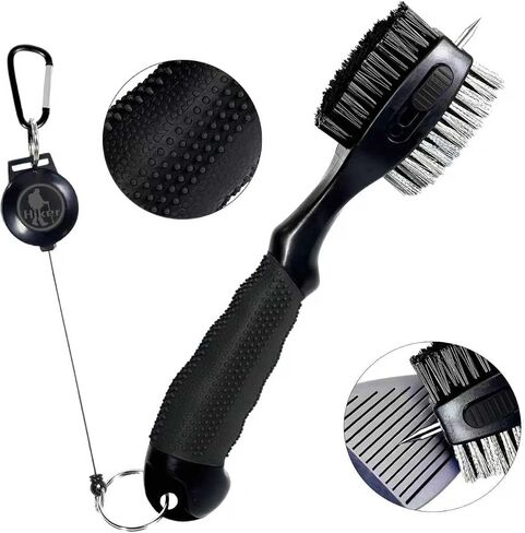 Hiker Golf Club Cleaning Brush with Groove Cleaner, Dual Sided Golf Club Brush, Oversized Wire and Nylon Brush Heads, 2ft Retractable Zipline Carabiner & Comfortable Rubber Grip Golf Accessories in Kuwait