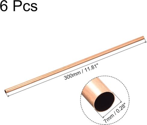 Copper Round Tube 7mm OD 0.2mm Wall Thickness 300mm Length Pipe Tubing 6 Pcs in Kuwait