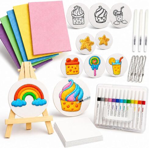 طقم الطلاء الملمس من OVOHAPIA 3D FOAM ، طلاء سحري منتفخ ، سحري 20 DIY Canvas Sponge Paper Art مع أوراق رسم فقاعة الفشار ، الحرف المرح (مجموعة بداية) in Kuwait