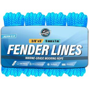 WavesRx Premium Fender Line 3/8'' x 6' (4 Pack) | Double Braided Nylon Boat Dock Lines and Ropes for Docking Buoys & Fenders | Marine Dock Ropes for Boats, Pontoons | Boat Ropes for Docking with Loop in Kuwait