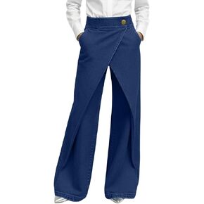 Women's High Waisted Dressy Pants Straight Leg Button Down Wrap Waist Vintage Trousers Elegant Denim Trouser in Kuwait