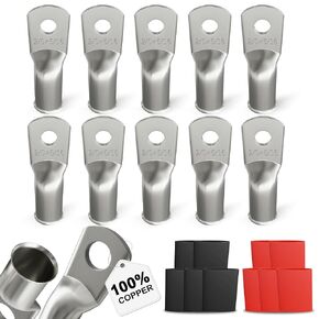 10PCS 2/0 AWG-5/16 Marine Grade Wire Terminals, Tin Plated Copper Ring Terminals, Includes Double Wall Heat Shrink Tubing, Heavy Duty Cable Lugs,Tubular Ring Terminals in Saudi Arabia