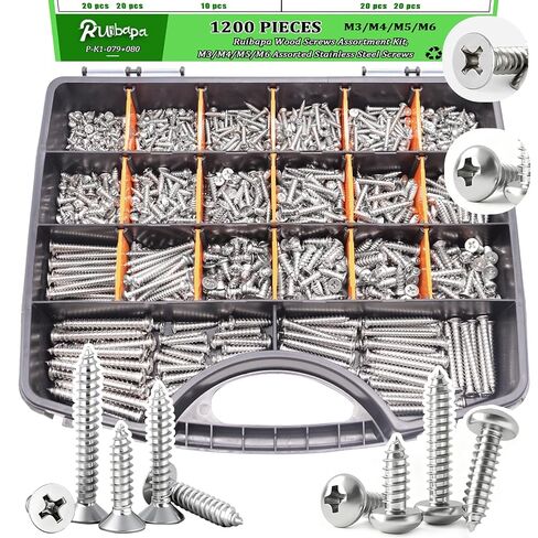 288PCS Screws Assortment Kit,Self Tapping Wood Screws #4/#6/#8/#10 Screw Assortment Kit,Round Head Screws Length 3/8" to 2",Sheet Metal Screws Assorted in Kuwait