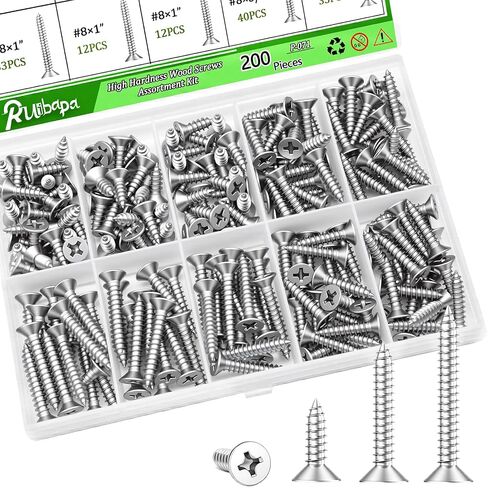 288PCS Screws Assortment Kit,Self Tapping Wood Screws #4/#6/#8/#10 Screw Assortment Kit,Round Head Screws Length 3/8" to 2",Sheet Metal Screws Assorted in Saudi Arabia