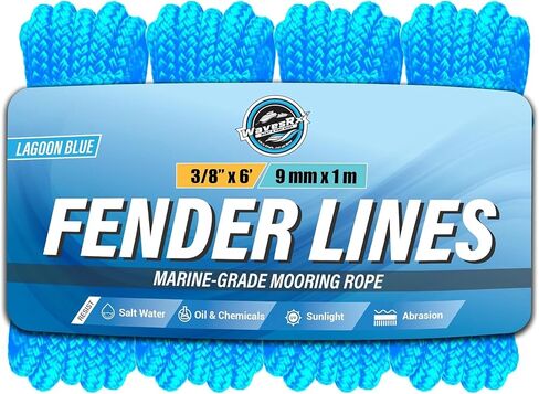 WavesRx Premium Fender Line 3/8'' x 6' (4 Pack) | Double Braided Nylon Boat Dock Lines and Ropes for Docking Buoys & Fenders | Marine Dock Ropes for Boats, Pontoons | Boat Ropes for Docking with Loop in Kuwait