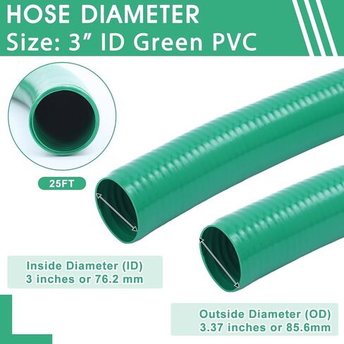 خرطوم شفط معرف بطول 15 قدم × 3 بوصة، خرطوم مياه شفط PVC أخضر شديد التحمل لنقل المياه، أقصى ضغط 90 رطل لكل بوصة مربعة in Kuwait