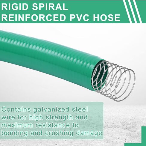 خرطوم شفط معرف بطول 15 قدم × 3 بوصة، خرطوم مياه شفط PVC أخضر شديد التحمل لنقل المياه، أقصى ضغط 90 رطل لكل بوصة مربعة in Kuwait