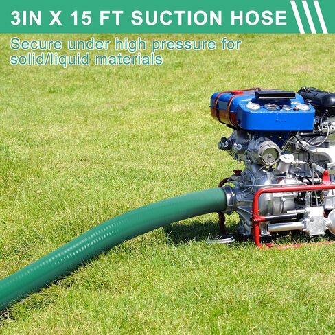 خرطوم شفط معرف بطول 15 قدم × 3 بوصة، خرطوم مياه شفط PVC أخضر شديد التحمل لنقل المياه، أقصى ضغط 90 رطل لكل بوصة مربعة in Kuwait