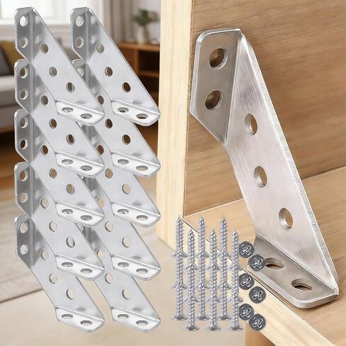 10Sets Universal Furniture Corner Bracket Angle Fasten Connector Bedframe Cabinet Drawer Chairs Hardware Triangle Support Frame ﻿ in Kuwait