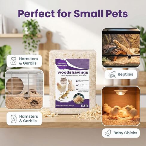 Natural Aspen Shavings Pet Bedding 5.5 Lb, Low-Dust & Chemical-Free, Ultra-Absorbent Cage Litter for Hamsters, Rabbits, Gerbils & Small Animals, Biodegradable Wood Shavings in Saudi Arabia