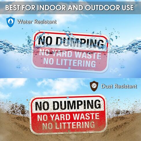 T&R No Dumping No Yard Waste No Littering Sign - عبوتان - 12 × 6 بوصات خالية من الصدأ .040 عاكس من الألومنيوم - محمي من الأشعة فوق البنفسجية، مقاوم للماء، مقاوم للطقس ومقاوم للبهتان - فتحتان مثقوبتان مسبقًا in Kuwait