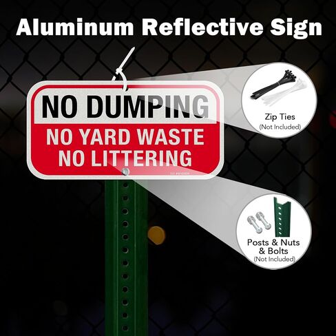 T&R No Dumping No Yard Waste No Littering Sign - عبوتان - 12 × 6 بوصات خالية من الصدأ .040 عاكس من الألومنيوم - محمي من الأشعة فوق البنفسجية، مقاوم للماء، مقاوم للطقس ومقاوم للبهتان - فتحتان مثقوبتان مسبقًا in Kuwait