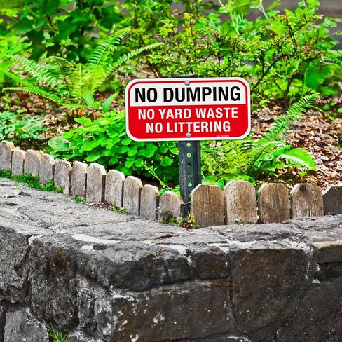 T&R No Dumping No Yard Waste No Littering Sign - عبوتان - 12 × 6 بوصات خالية من الصدأ .040 عاكس من الألومنيوم - محمي من الأشعة فوق البنفسجية، مقاوم للماء، مقاوم للطقس ومقاوم للبهتان - فتحتان مثقوبتان مسبقًا in Kuwait