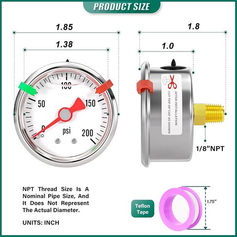 مقياس ضغط مملوء بالجلسرين من الفولاذ المقاوم للصدأ 0-15PSI مقاس 1.5 بوصة حجم القرص الأسود، حامل خلفي 1/8 بوصة NPT، للأنبوب، مضخة المياه، الغاز، السائل، اختبار الضغط (مع مؤشر علامة النطاق) in Kuwait
