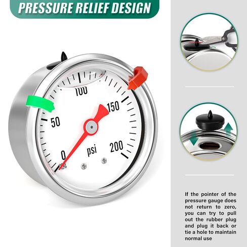 مقياس ضغط مملوء بالجلسرين من الفولاذ المقاوم للصدأ 0-15PSI مقاس 1.5 بوصة حجم القرص الأسود، حامل خلفي 1/8 بوصة NPT، للأنبوب، مضخة المياه، الغاز، السائل، اختبار الضغط (مع مؤشر علامة النطاق) in Kuwait